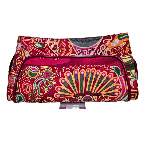 100% Silk Pineda Covalin Clutch Purse Mexico Colorful Mola Design - Picture 1 of 12